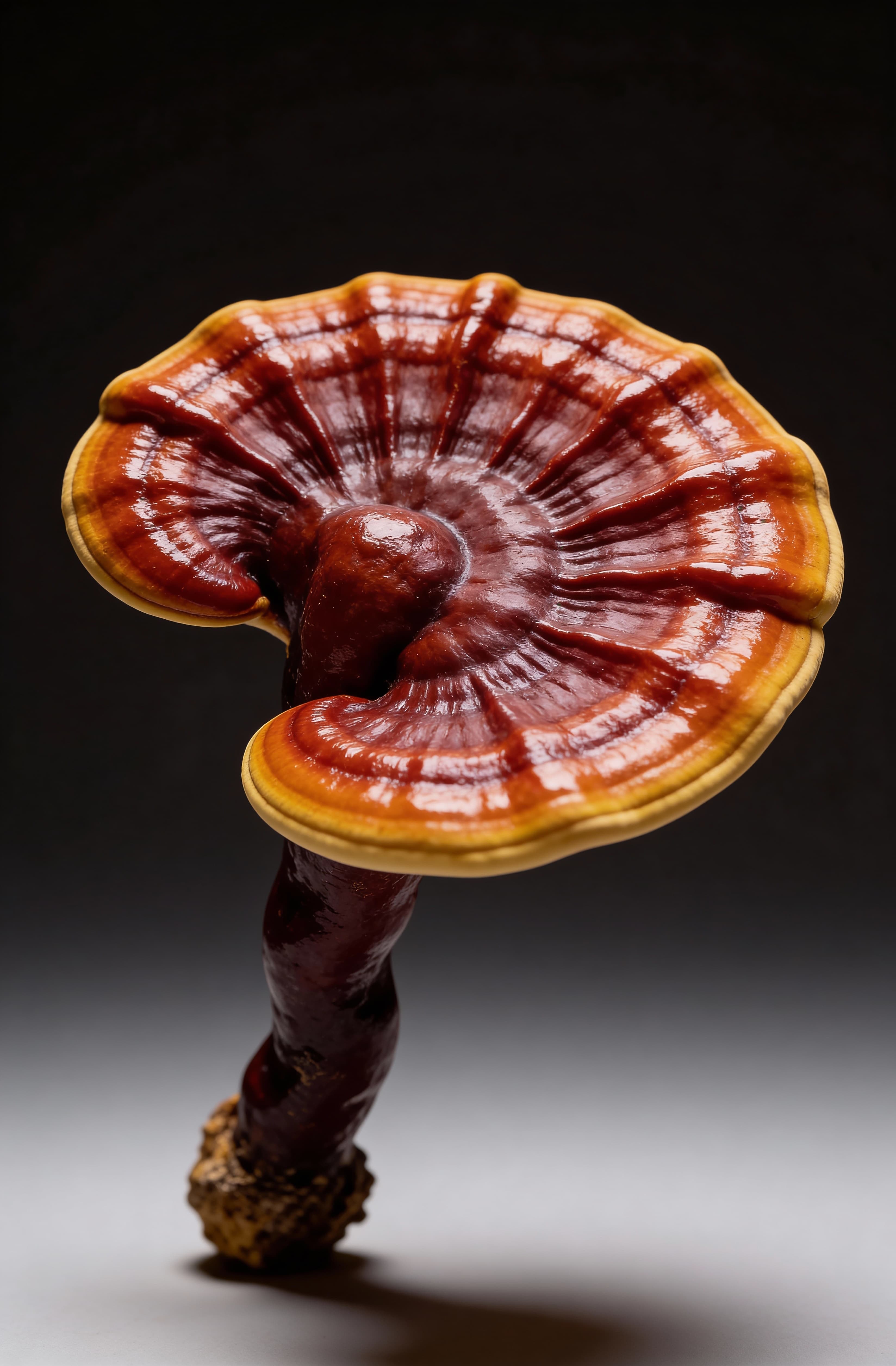 Reishi-svamp fotograferet isoleret i studieopsætning som visuel reference til biologisk struktur i MUUZ Meet the Mushrooms.
