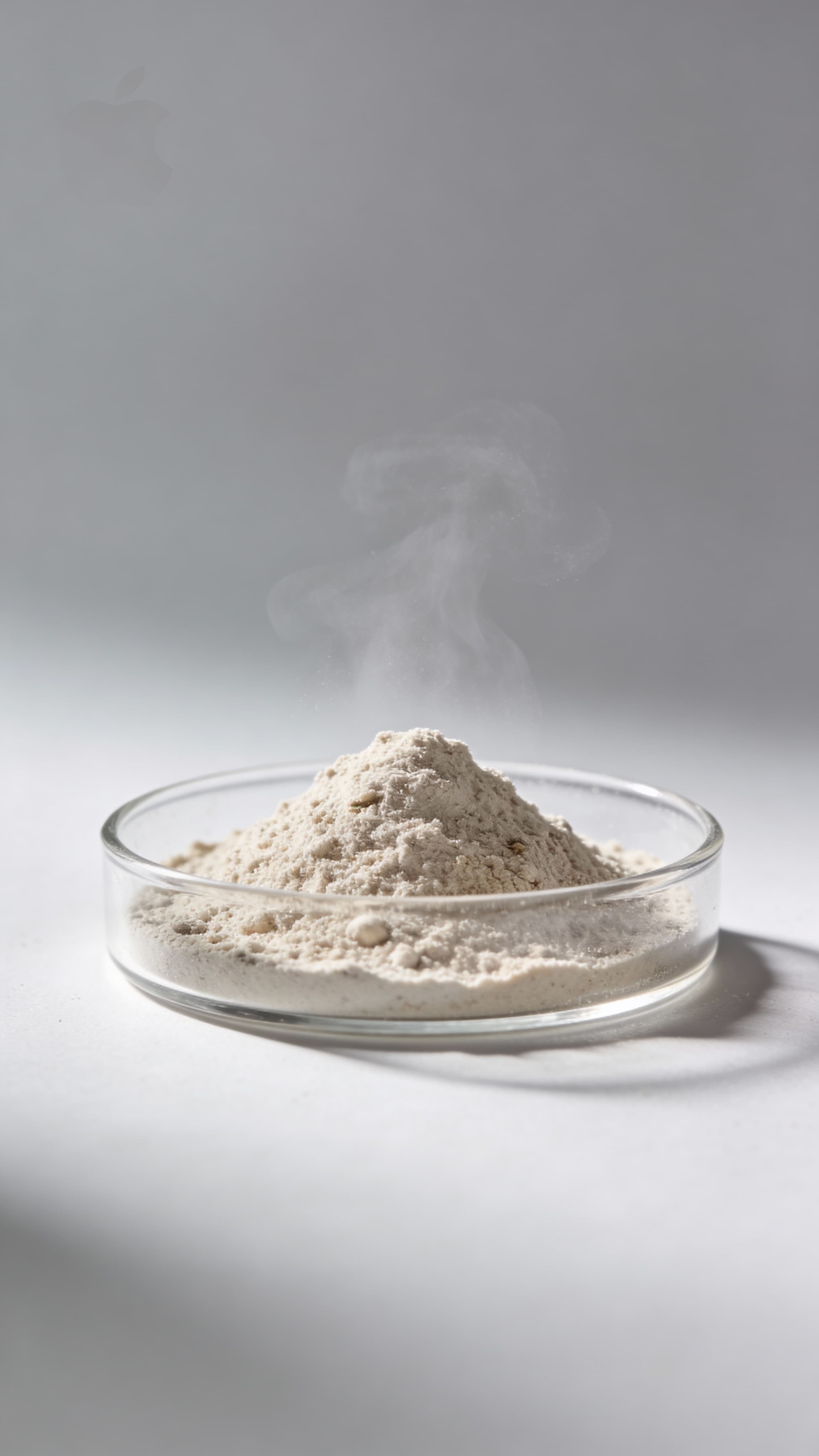 Ekstraheret svampepulver placeret i en laboratoriebeholder, som illustrerer resultatet af kontrolleret forarbejdning, hvor strukturelle komponenter og opløselige forbindelser er frigjort fra råt svampemateriale.